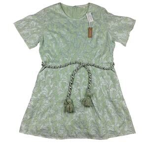 Roller Rabbit Size XL Womens Green Silver Metallic Shirt Dress W/ Rope Belt NWT